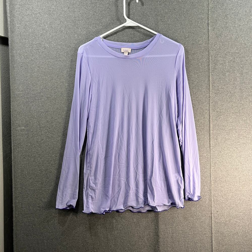 LOGO Layers by Lori Goldstein Mesh Crew Neck Top Lavender Size Small